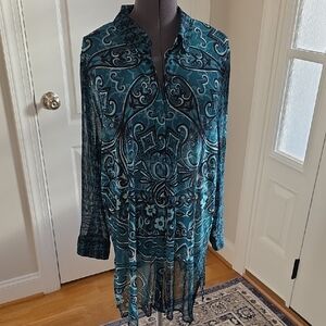 Chico's Teal and Black Sheer Shirt Jacket